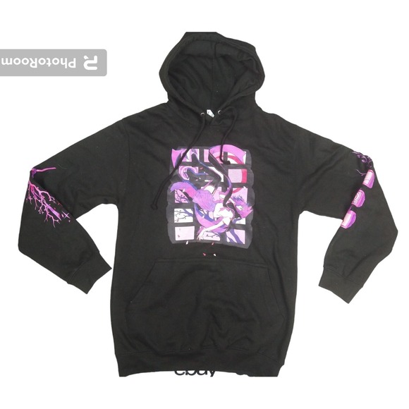 Just Hoods Other - Just Hoods Anime Kitsune Graphic Hoodie Unisex Small Black Purple Streetwear